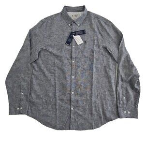 Penguin Stretch Linen Blend Shirt Men's XL Black Long Sleeve Button Down NWT NEW